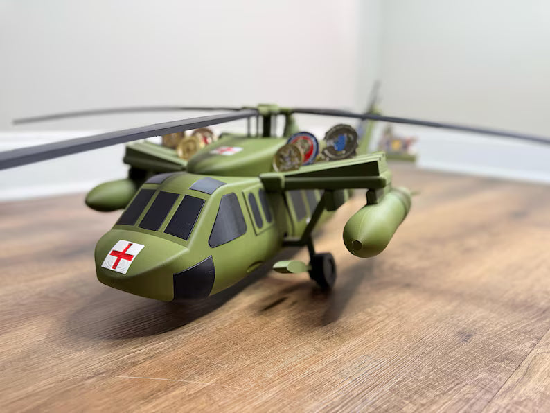 Blackhawk Helicopter Coin Holder | UH-60 Challenge Coin Display | Military Desk Decor | Army Gift