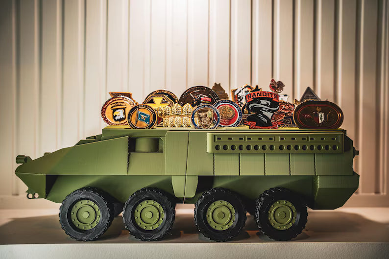 Stryker Coin Holder | Army Combat Vehicle Challenge Coin Display | Military Desk Decor | Veteran Gift