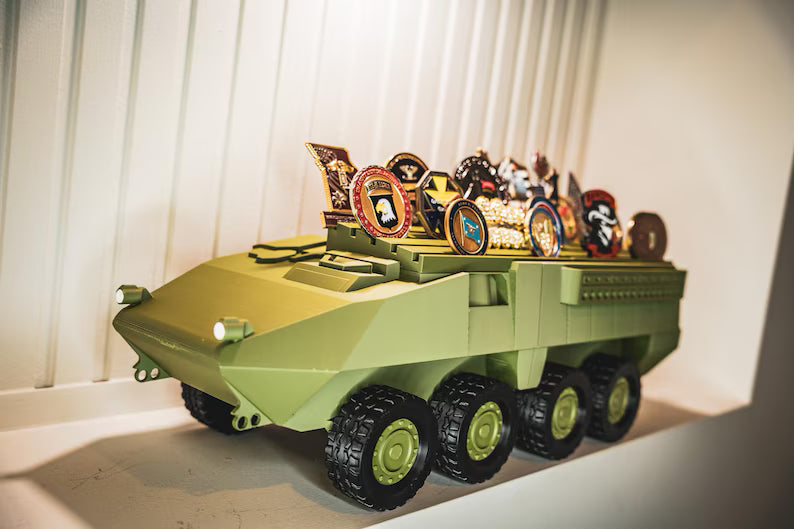 Stryker Coin Holder | Army Combat Vehicle Challenge Coin Display | Military Desk Decor | Veteran Gift