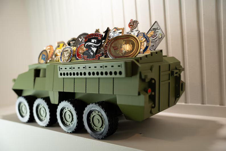 Stryker Coin Holder | Army Combat Vehicle Challenge Coin Display | Military Desk Decor | Veteran Gift