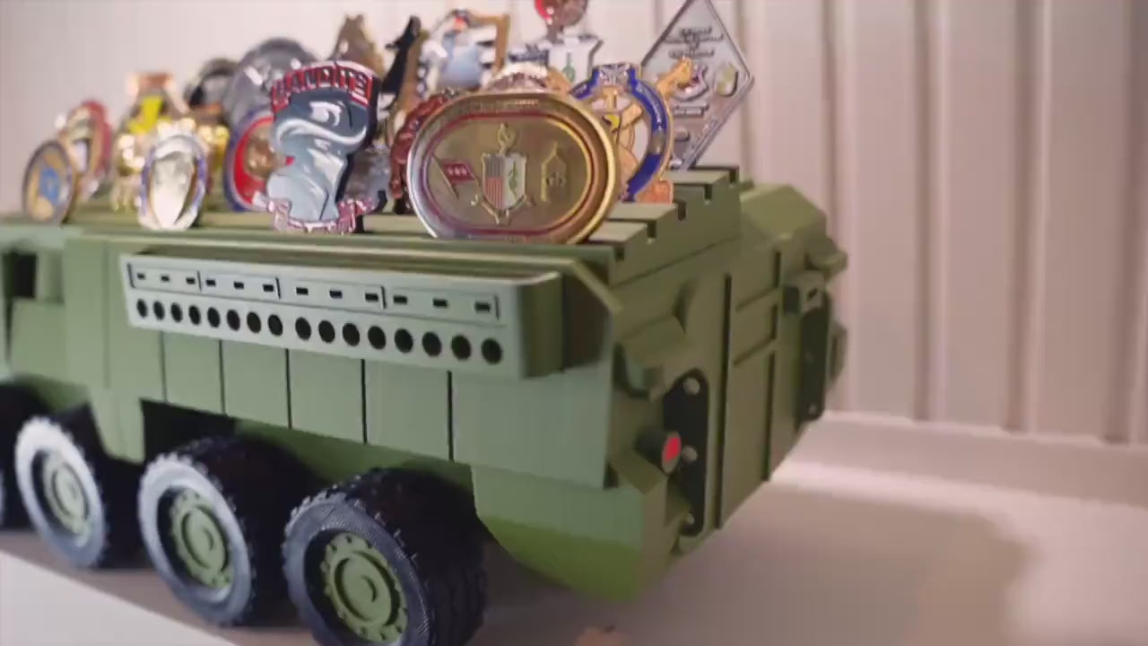 Stryker Coin Holder | Army Combat Vehicle Challenge Coin Display | Military Desk Decor | Veteran Gift